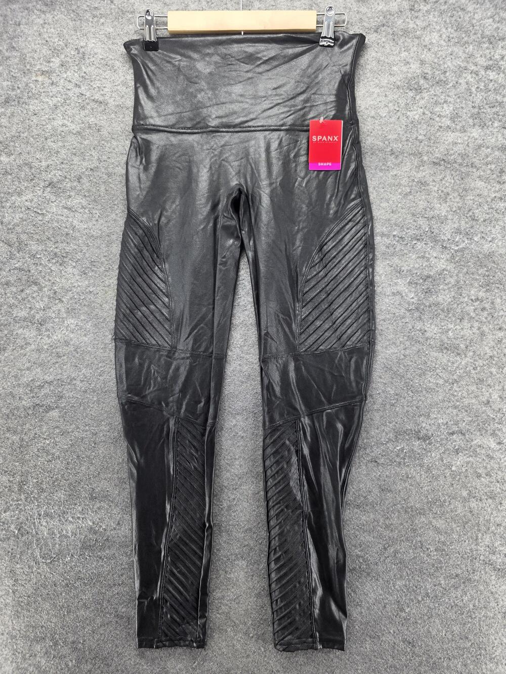 Spanx Faux Leather Leggings Womens XL Black Moto High Rise Shaping Ankle Quilted
